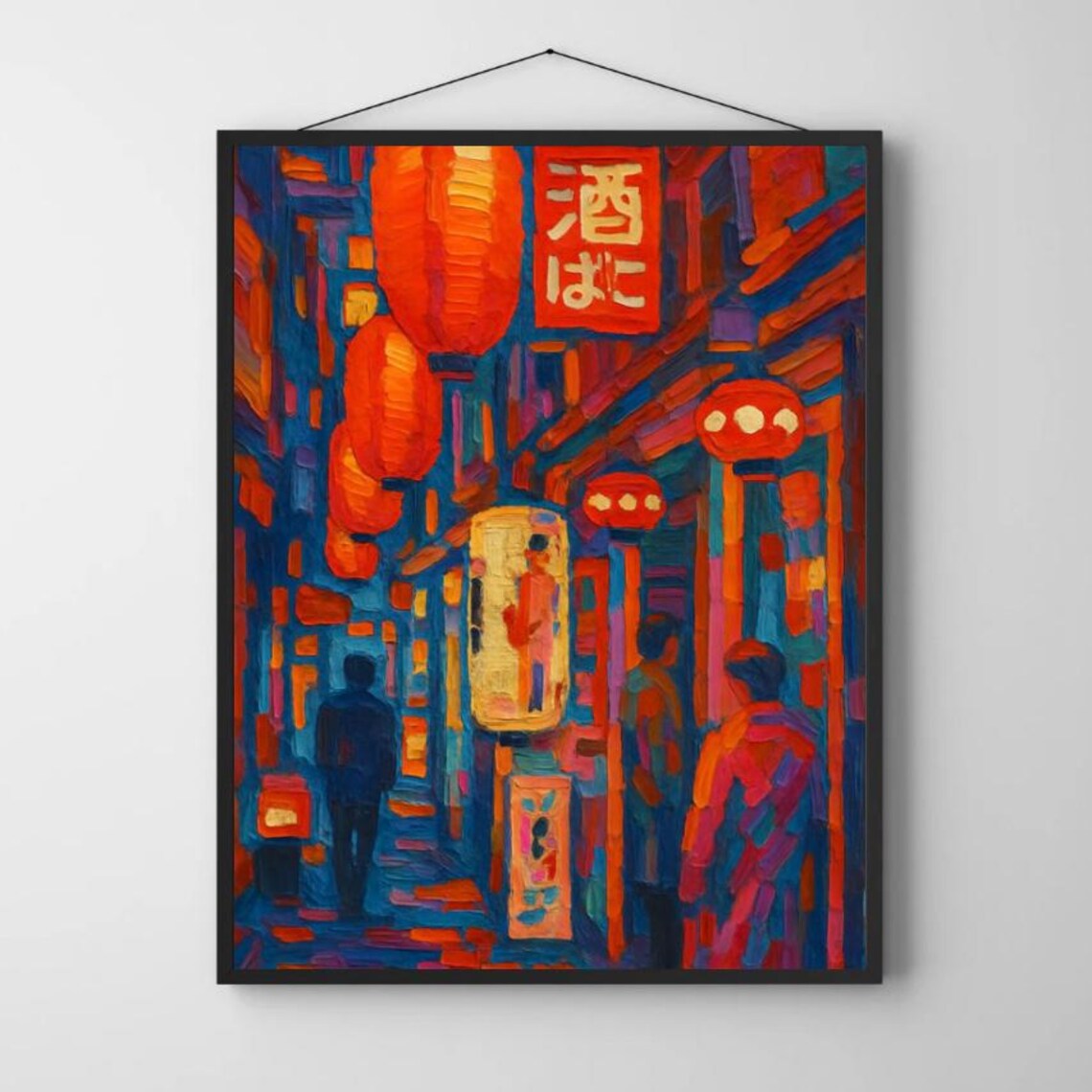 Tokyo Izakaya Alley Red Lantern Night Neon Oil Painting Poster