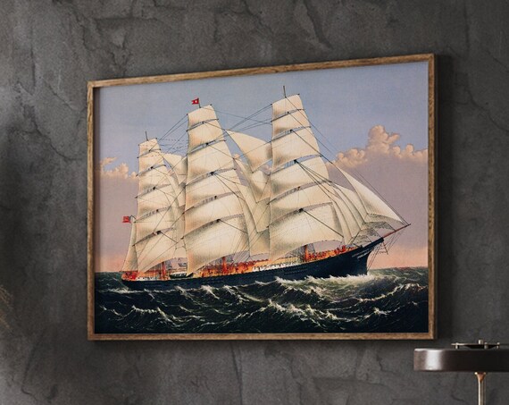Clipper Ship Three Brothers Sailing, Vintage Poster