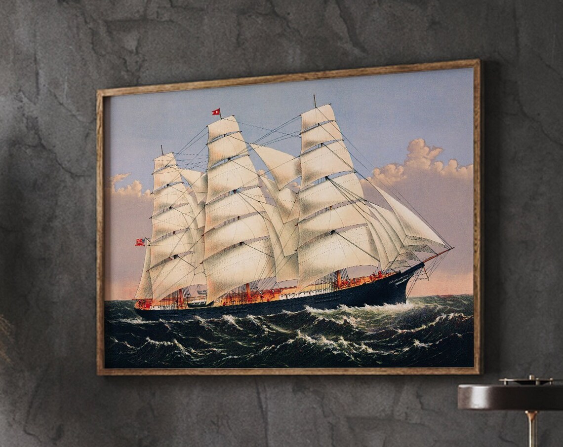 Clipper Ship Three Brothers Sailing, Vintage Poster