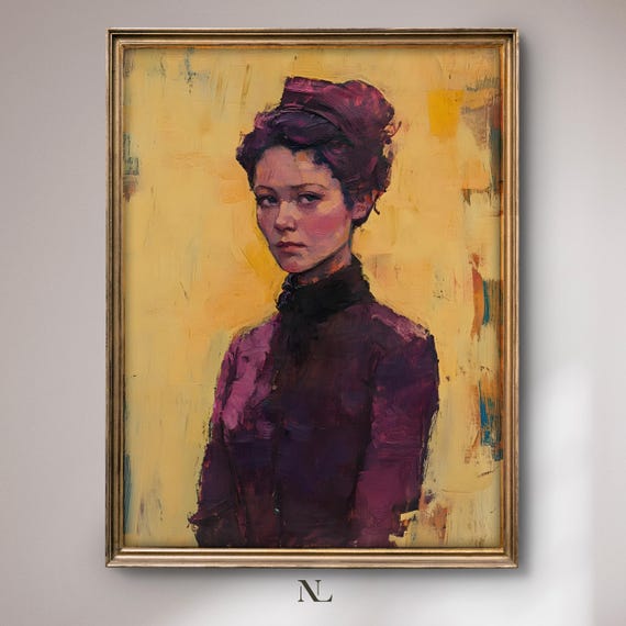 Wall Art Victorian Lady Moody Home Decor Rustic Vintage Portrait Oil Painting Cosy Farmhouse Impressionist Print