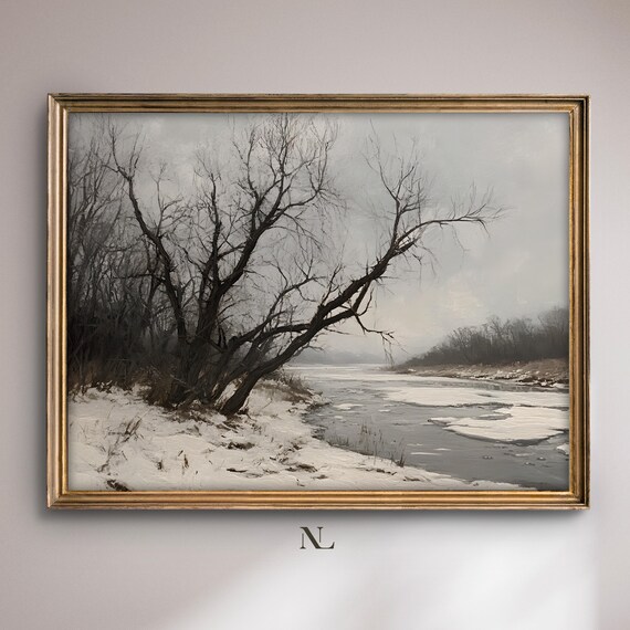 Frozen River With Bare Trees Winter Ice Landscape Painting Poster