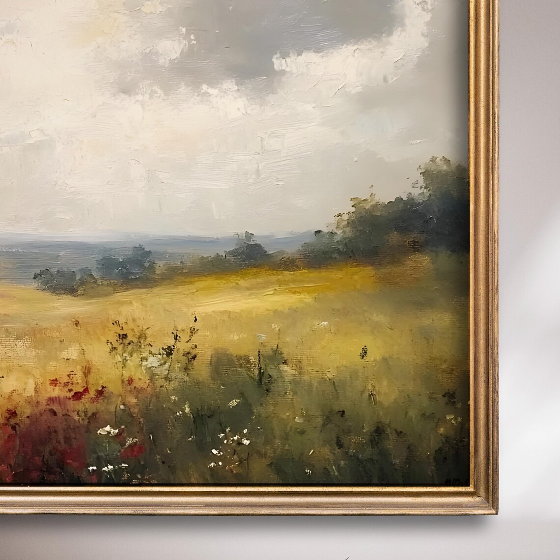 Golden Wildflower Meadow With Red Poppies And Distant Hills Poster - Image 7