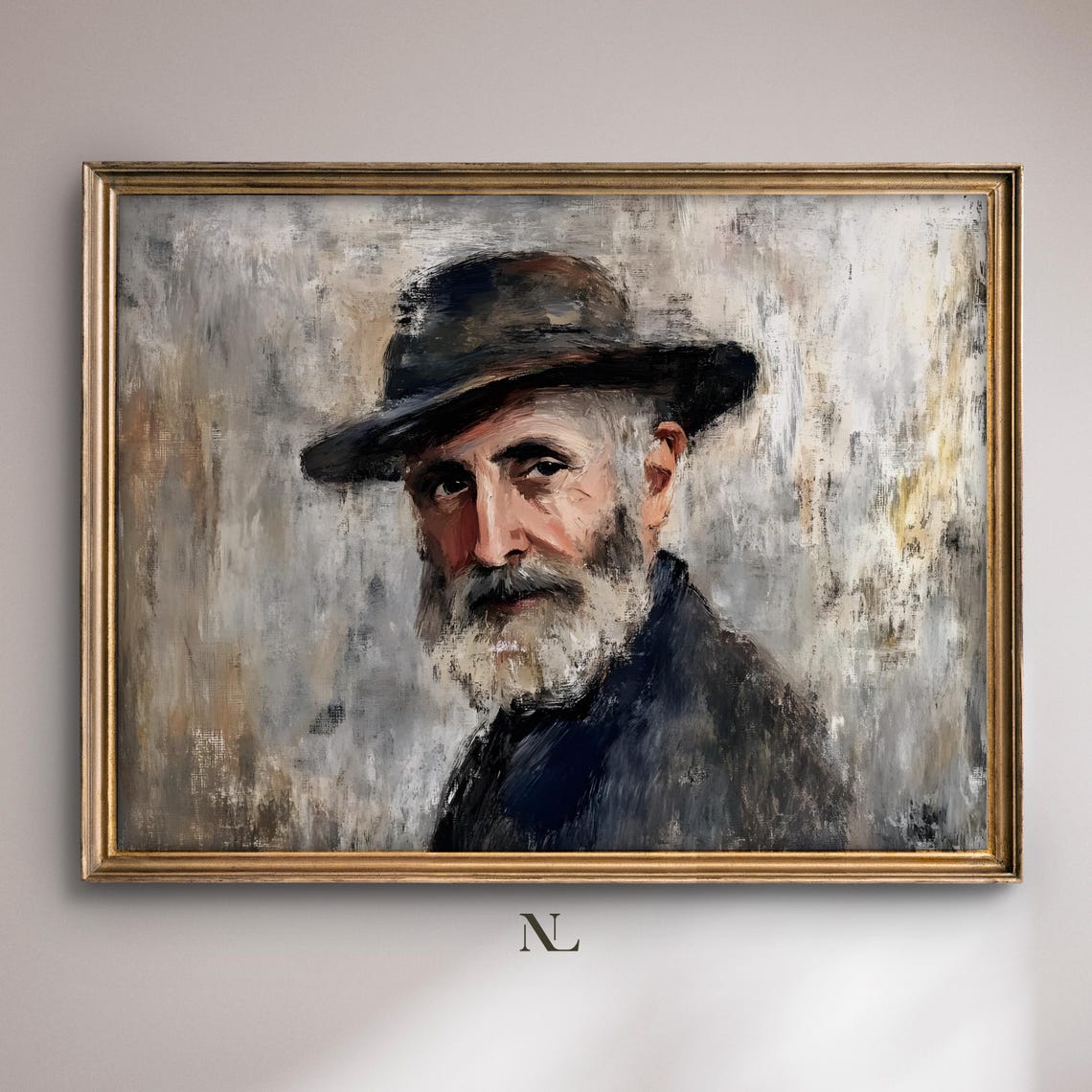 Bearded Man With Hat Portrait Warm Smile Impressionist Style Poster