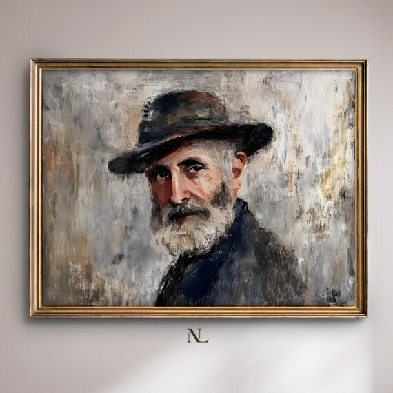 Bearded Man With Hat Portrait Warm Smile Impressionist Style Poster