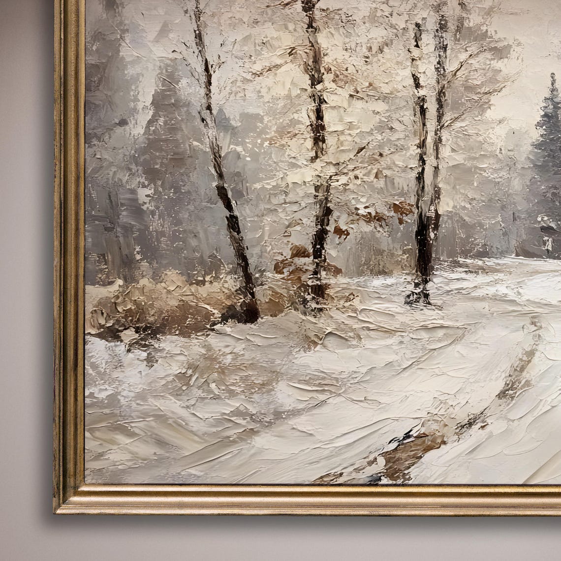 Snowy Forest Path With Birch Trees Winter Oil Painting Style Poster - Image 8