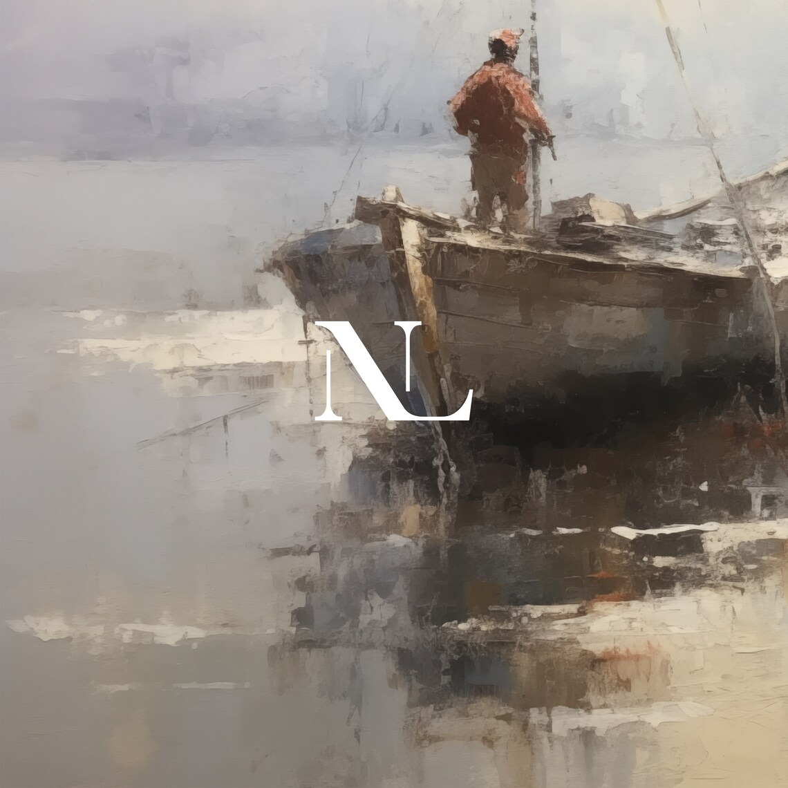 Lone Fisherman Wooden Boat Misty Water Vintage Fishing Poster - Image 5