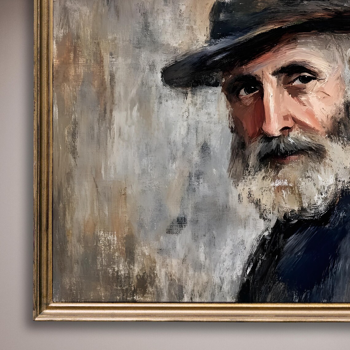Bearded Man With Hat Portrait Warm Smile Impressionist Style Poster - Image 8