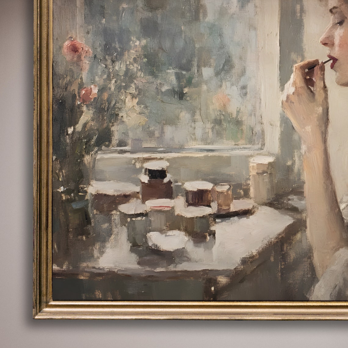 Woman Applying Lipstick Vintage Vanity Impressionist Painting Poster - Image 8