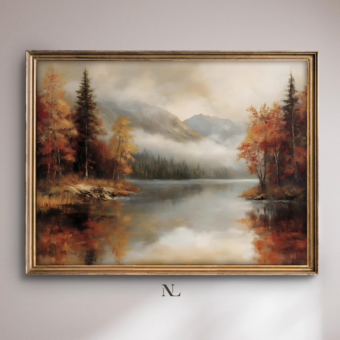 Autumn Mountain Lake With Misty Reflection Fall Colors Poster