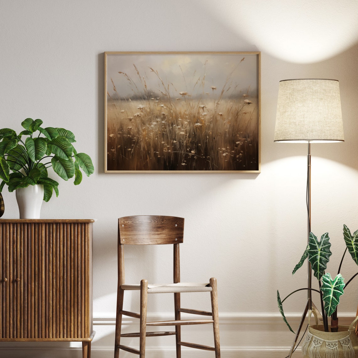 Golden Grass Meadow Wildflowers Hazy Sunlight Field Painting Poster - Image 5