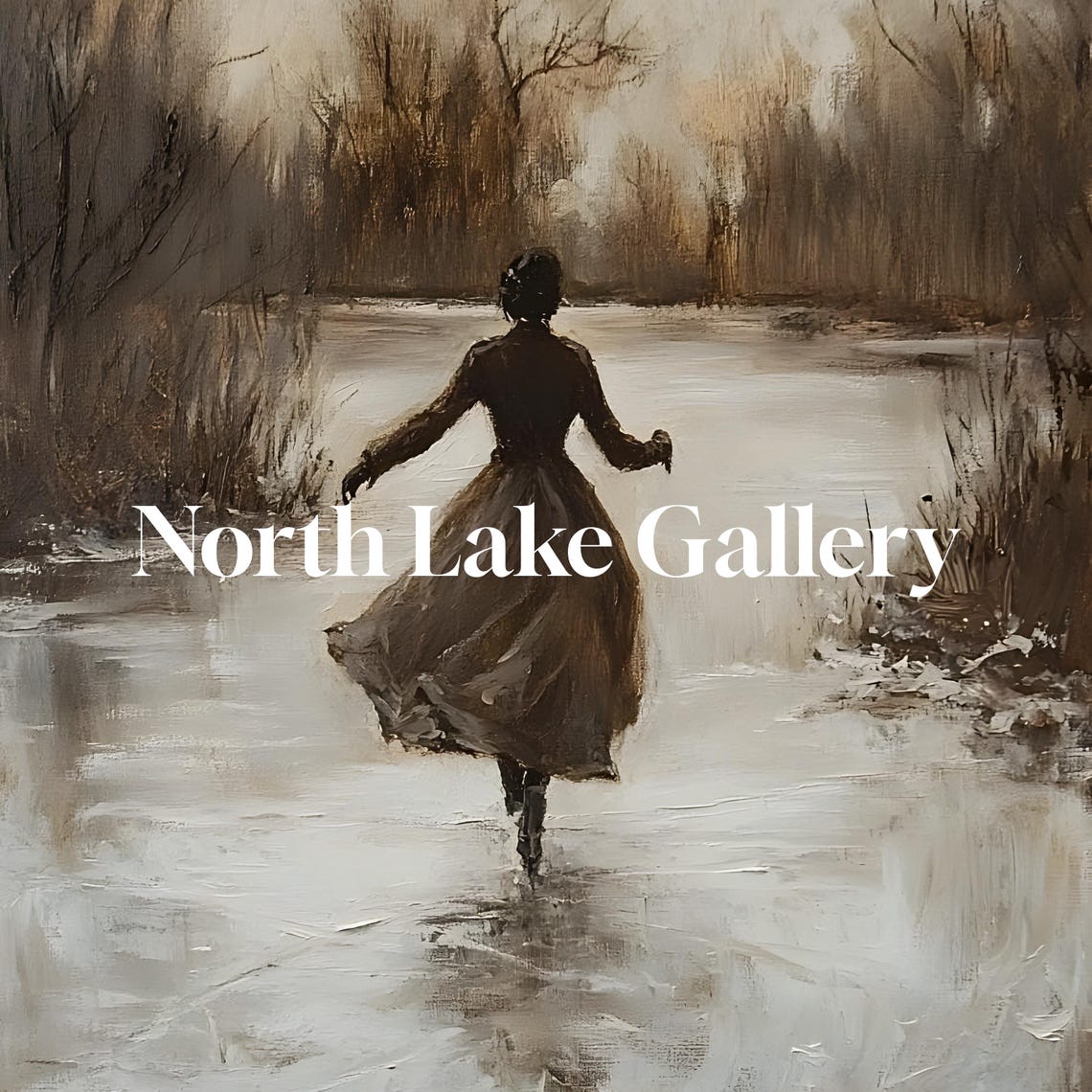 Victorian Woman Ice Skating On Frozen Pond Winter Painting Poster - Image 6