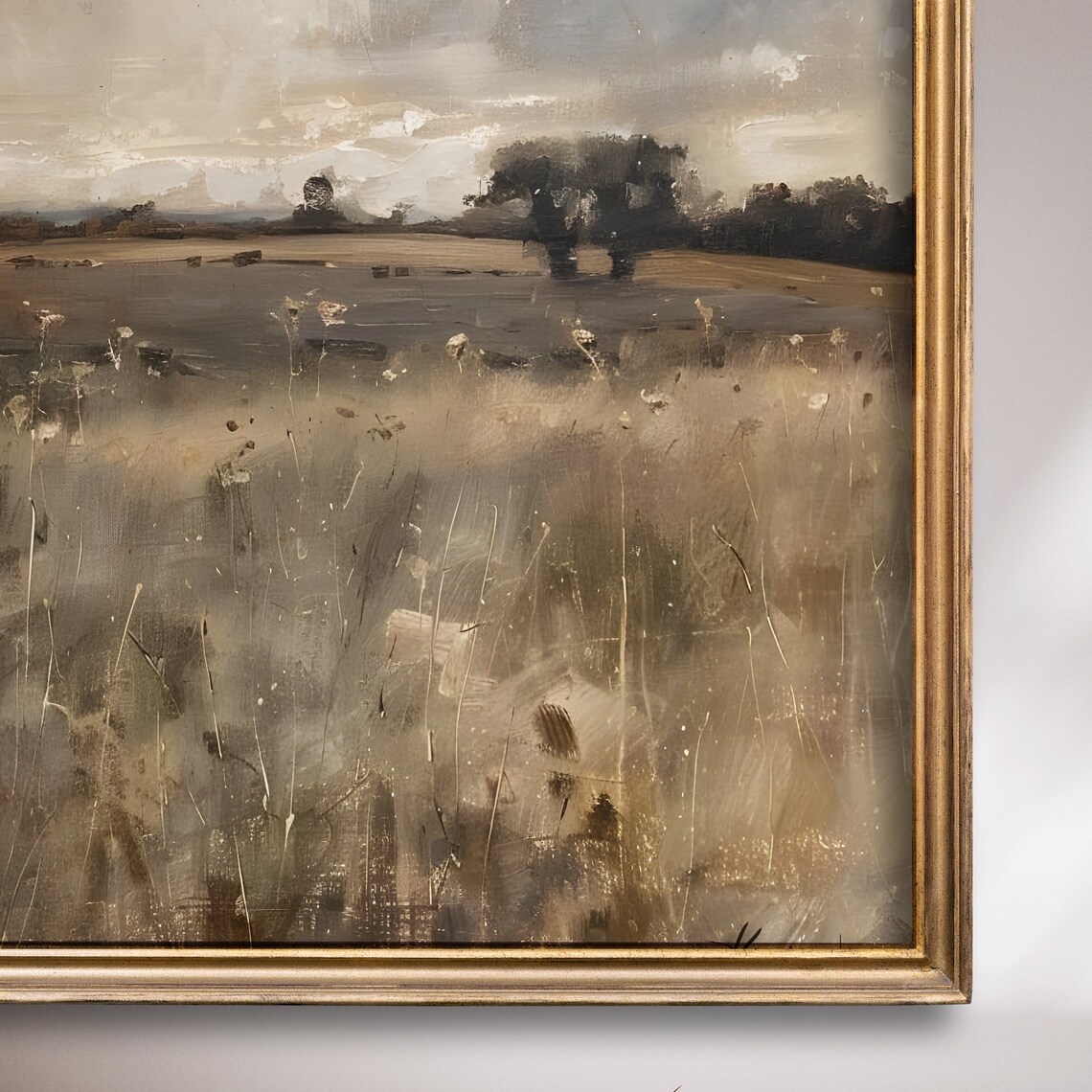 Serene Golden Field Landscape With Trees Under Cloudy Sky Poster - Image 7
