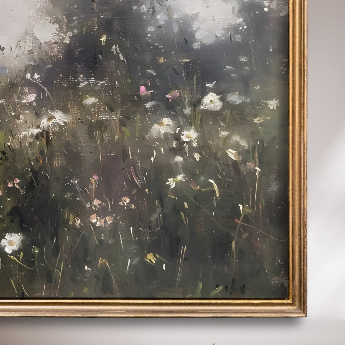 Wildflower Meadow With Daisies In Misty Green Impressionist Poster - Image 7