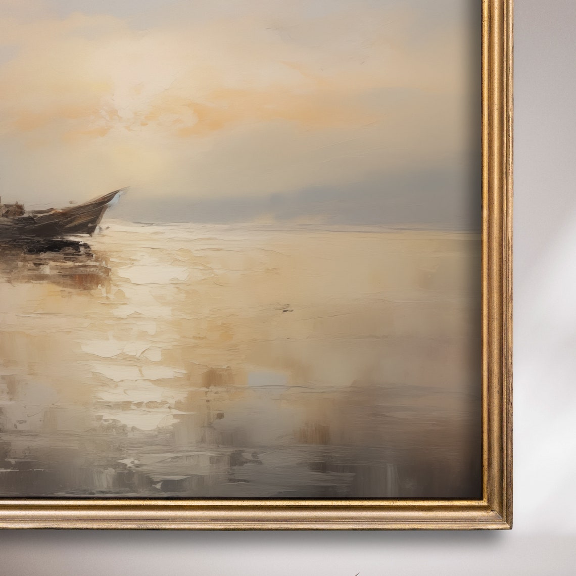 Fisherman In Small Boat On Calm Misty Sea Sunset Glow Poster - Image 7