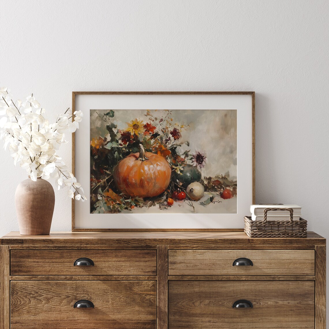 Pumpkin With Sunflowers And Wildflowers Harvest Still Life Poster - Image 4