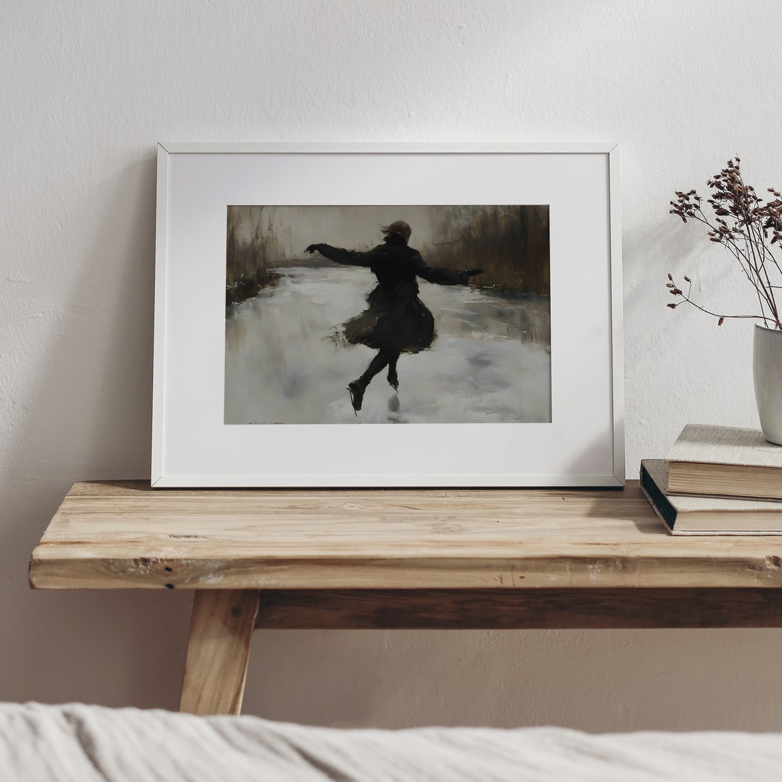 Woman Ice Skating On Frozen River Vintage Winter Scene Poster - Image 6
