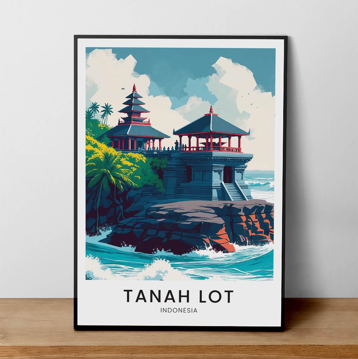 Tanah Lot Bali Sea Temple Ocean Cliffs Indonesia Minimal Travel Poster