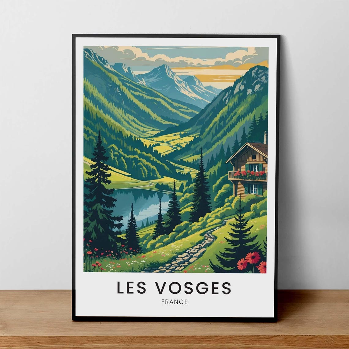 Les Vosges France Mountain Valley Chalet Vintage Travel Poster