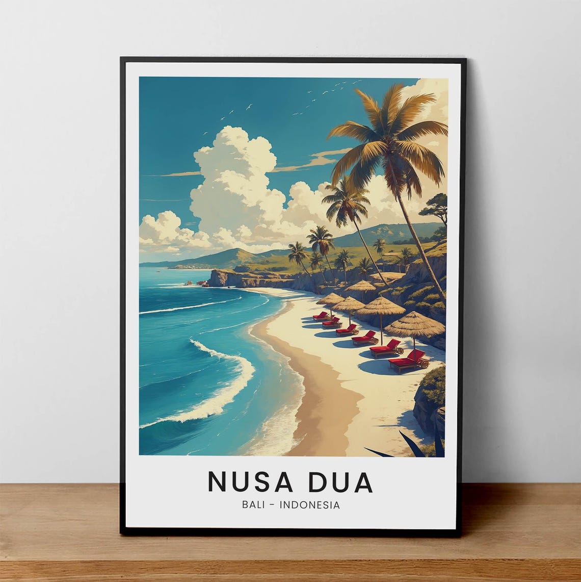 Nusa Dua Bali Indonesia Tropical Beach Resort Scenic Travel Poster