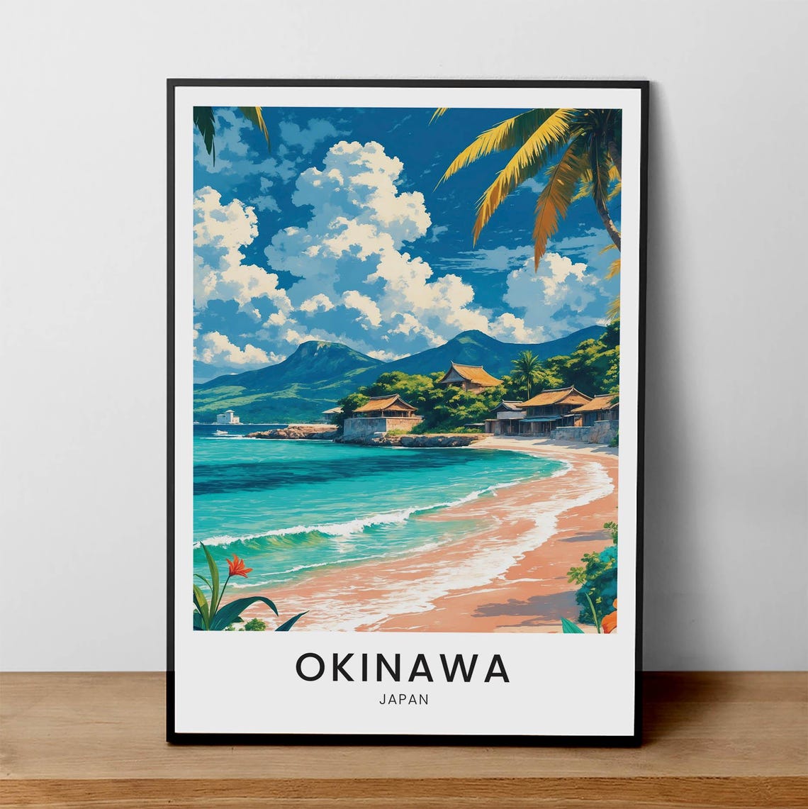 Okinawa Tropical Beach Turquoise Bay Anime Style Japan Travel Poster