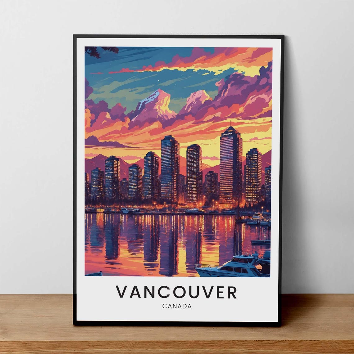 Vancouver Canada Sunset Skyline Harbor Reflections Cityscape Poster