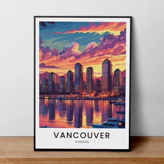 Vancouver Canada Sunset Skyline Harbor Reflections Cityscape Poster