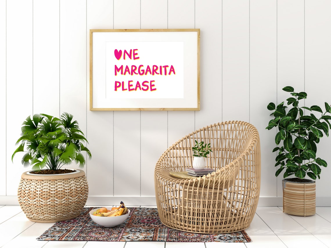 One Margarita Please Hot Pink Cocktail Poster With Yellow Shadow - Image 3