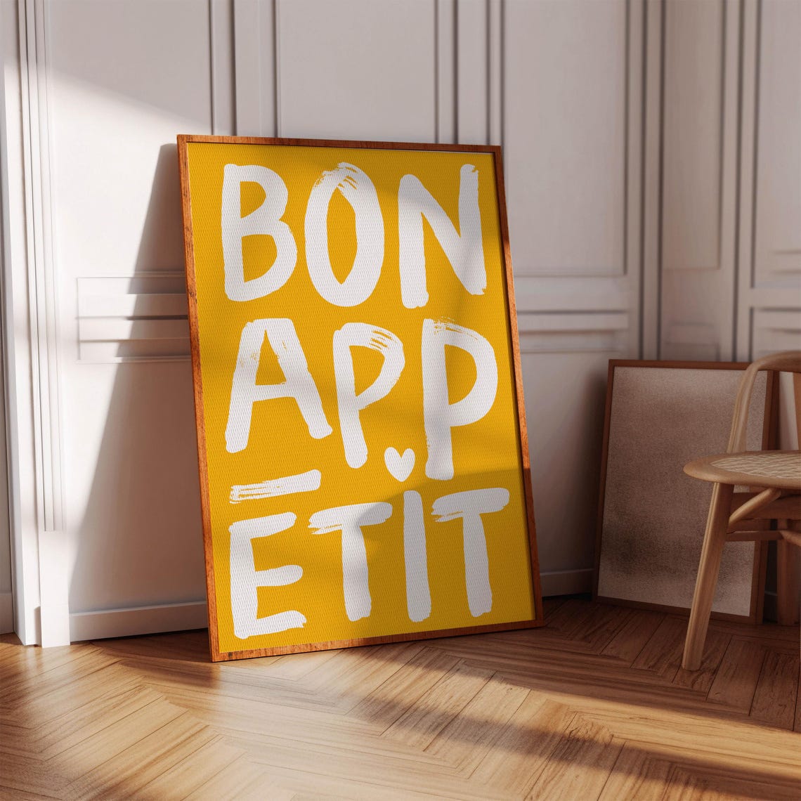 Bon Appetit White Brush Lettering Yellow French Kitchen Poster - Image 2