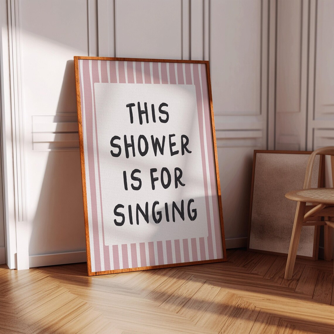 This Shower Is For Singing Pink Black Wall Art Print