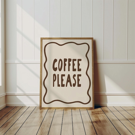 Coffee Please Wavy Frame Minimalist Modern Cafe Kitchen Poster