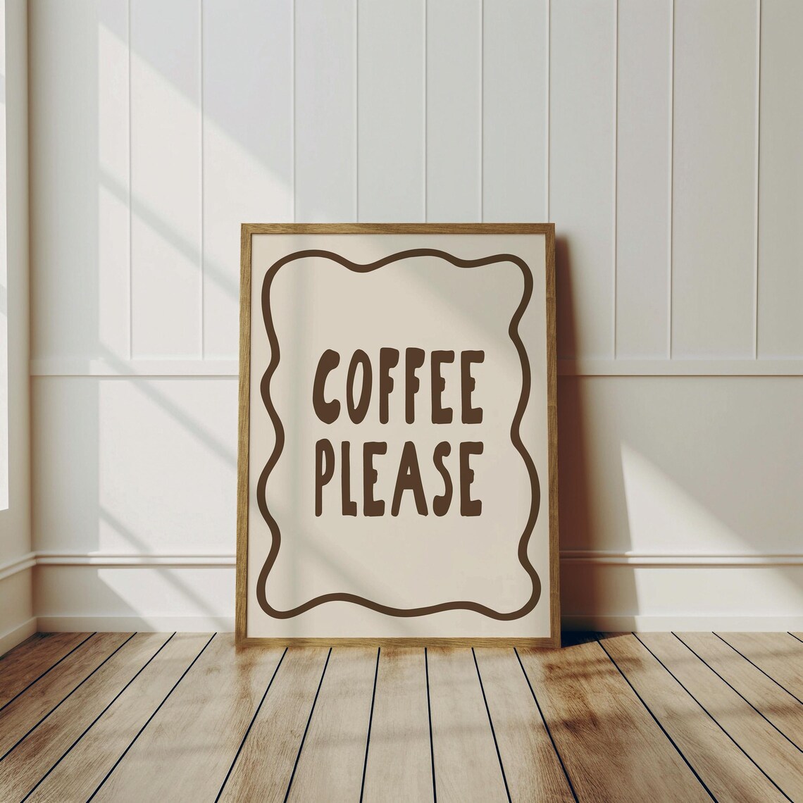 Coffee Please Wavy Frame Minimalist Modern Cafe Kitchen Poster