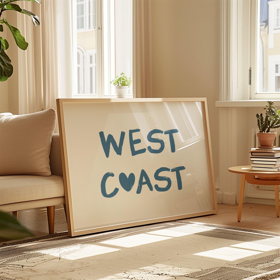 West Coast Blue Heart Brush Letter Coastal Beach House Poster - Image 2