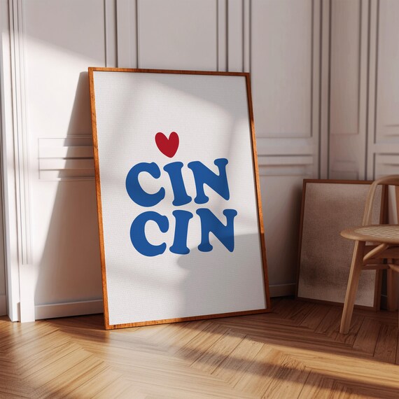 Cin Cin Blue Bubble Letter Wine Toast Kitchen Bar Decor Poster