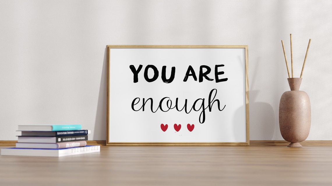 You Are Enough Mixed Bold And Script Red Hearts Affirmation Poster - Image 2