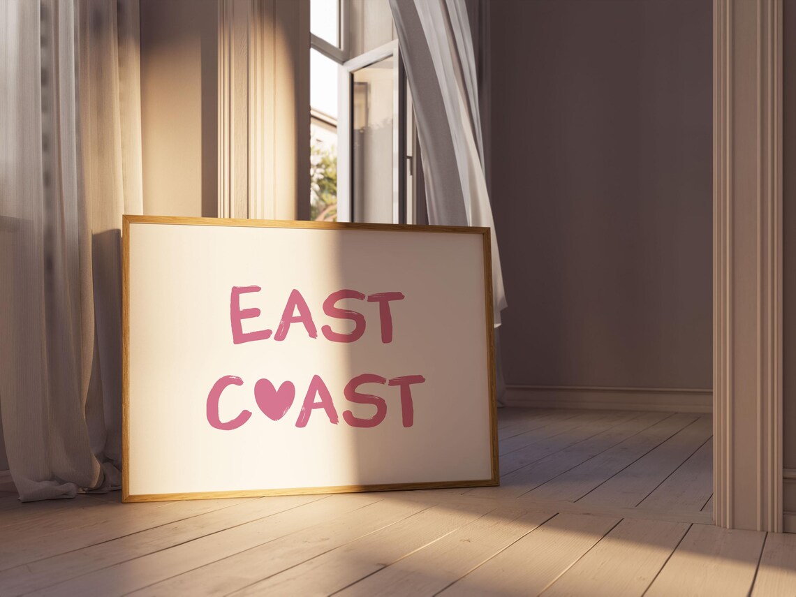 East Coast Pink Heart Brush Letter Coastal Beach House Poster - Image 3
