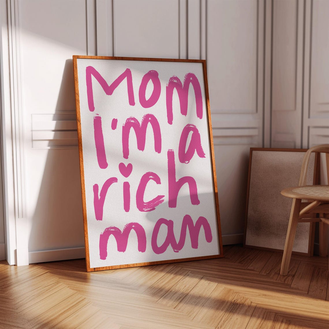 Mom Im A Rich Man Print Y2k Preppy Room Decor Feminist Wall Art Trendy Aesthetic Decor Pink Wall Art For Teen Girls Living Room Decor