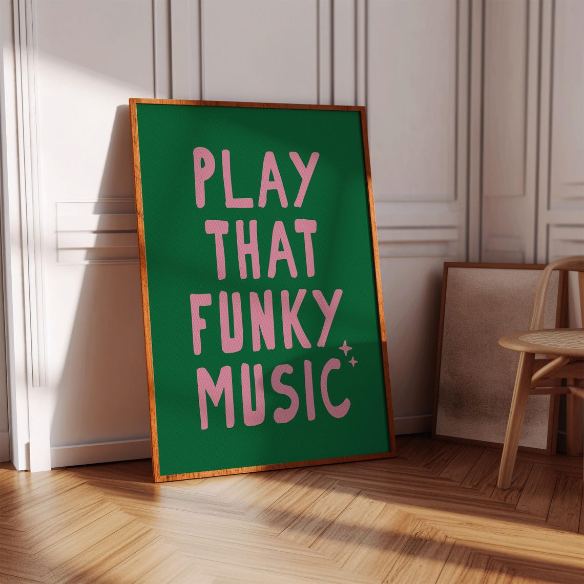 Play That Funky Music Retro Green Pink Typography Quote Wall Art
