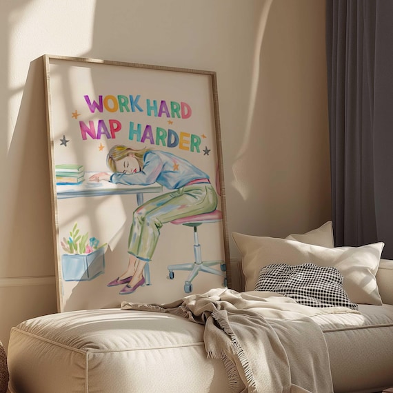 Funny Office Poster Work Hard Nap Harder