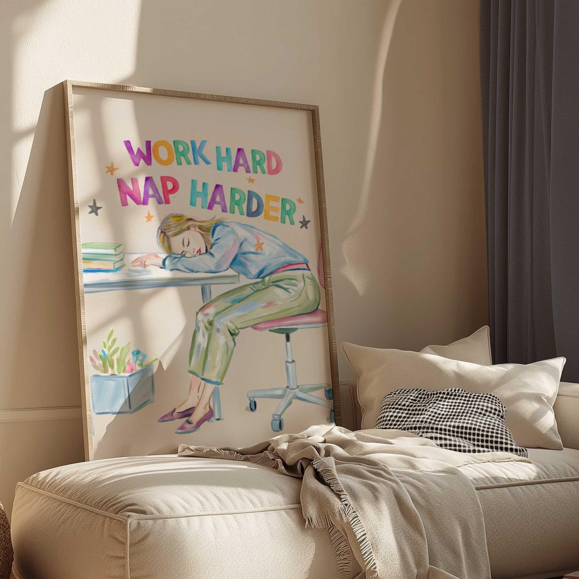 Work Hard Nap Harder Colorful Office Humor Quote Wall Poster
