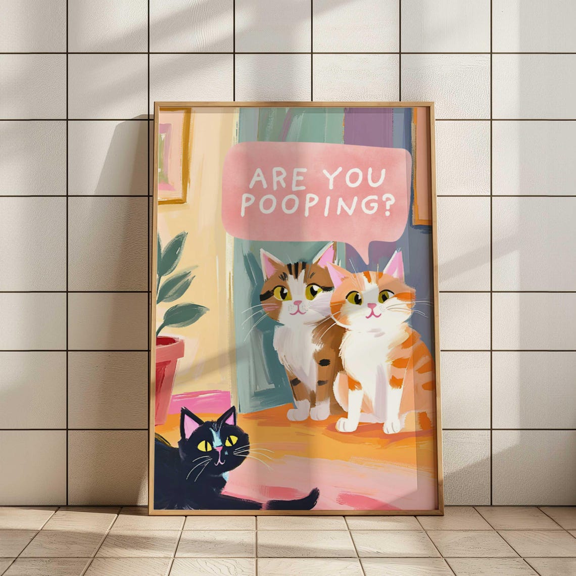 Funny Cat Bathroom Poster Print