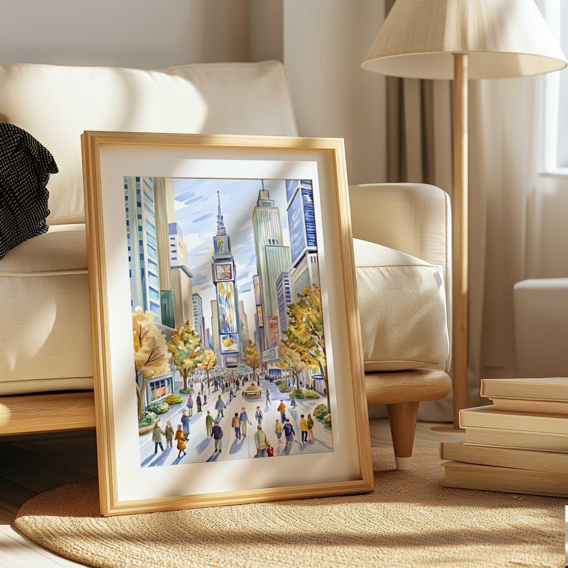 New York City Times Square Bustling Street Watercolor Art Poster