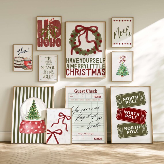 Trendy Christmas Wall Gallery Art Prints 14 Funny Set Hosting Decor