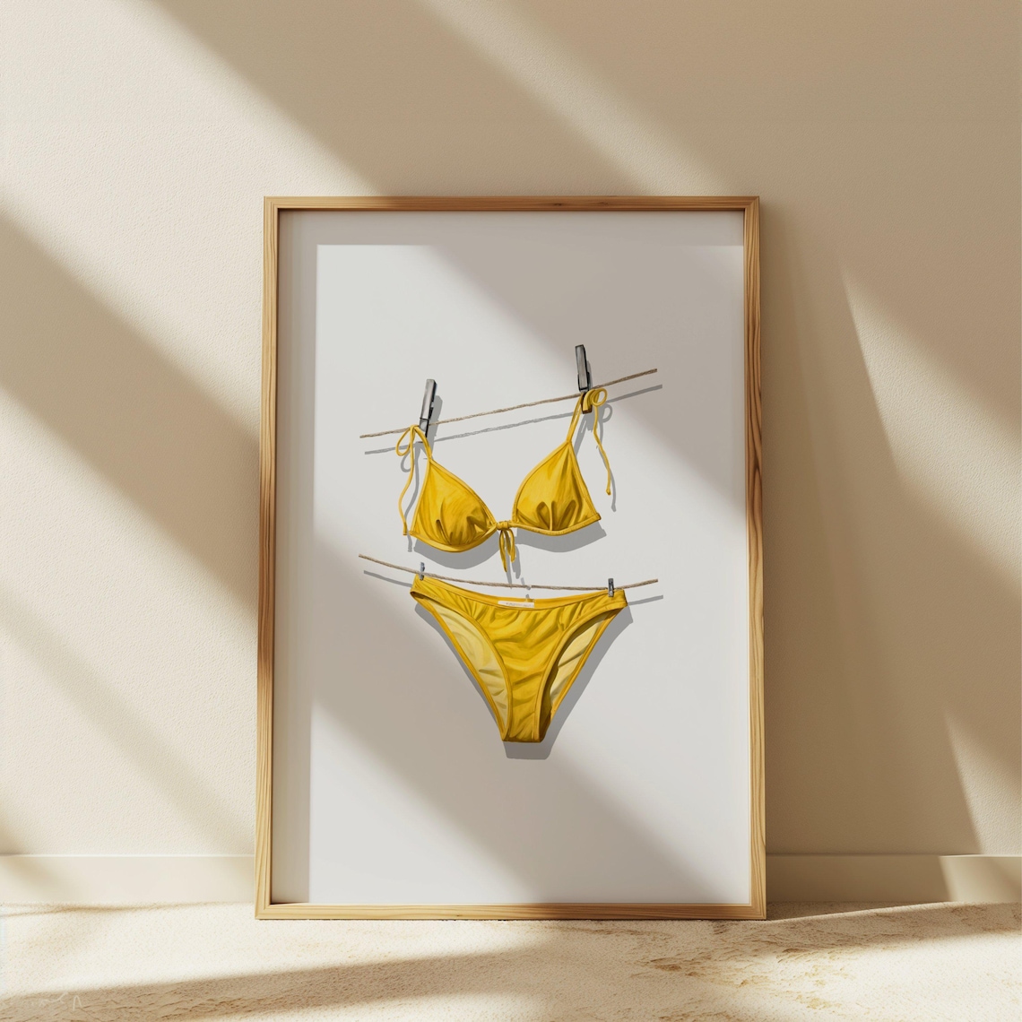 Yellow Bikini Poster Minimalist Watercolor Swim Summer Clothesline Room Art