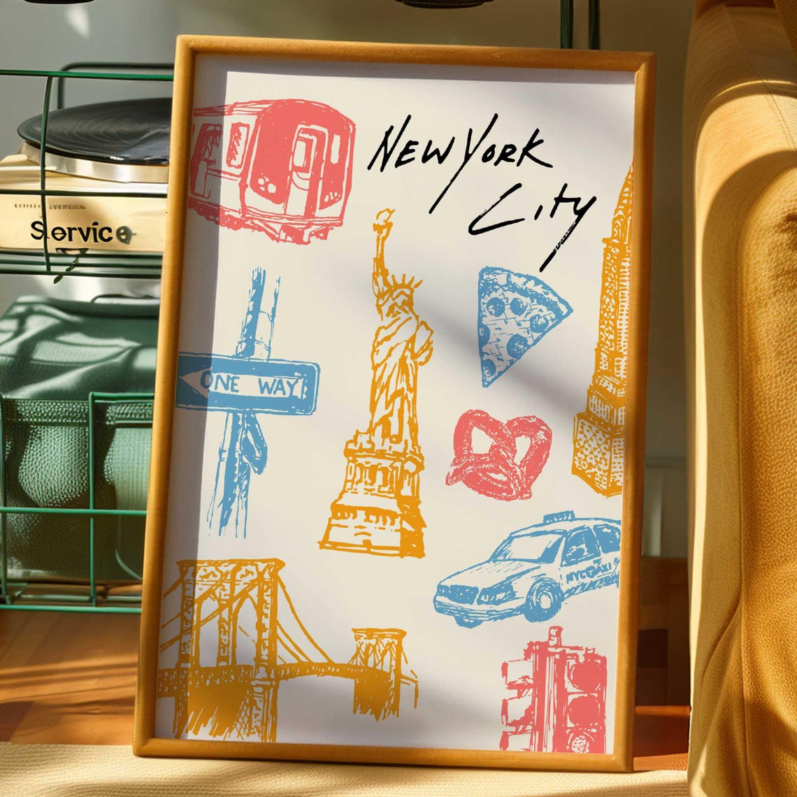 New York City Art Print, Colorful NYC Landmarks