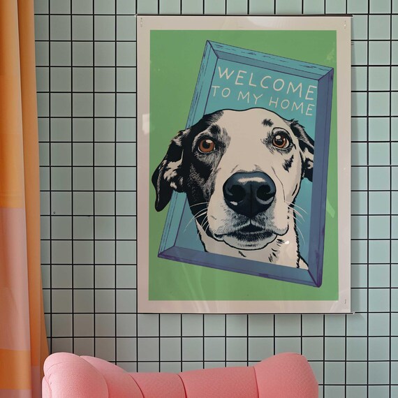 Welcome Home Dog Art Print Funny Puppy Illustration