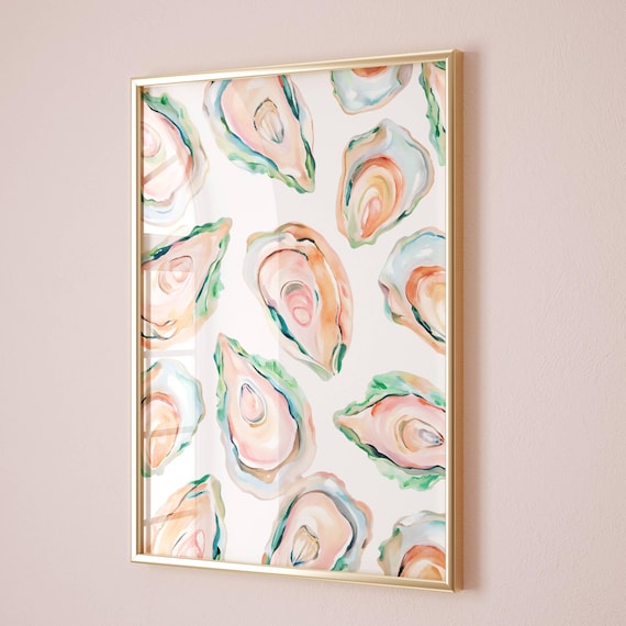 Oyster Shell Painting Colorful Pastel Abstract Coastal Beach House Wall Art Print Summer Kitchen Dining Room Meet Me At The