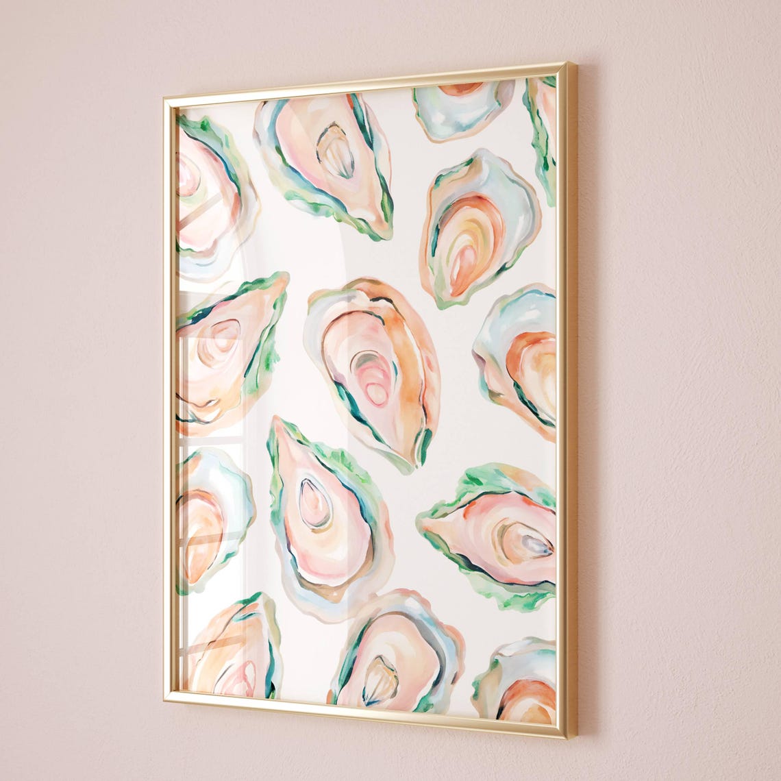 Watercolor Oyster Shell Pattern Pastel Coastal Beach Wall Art