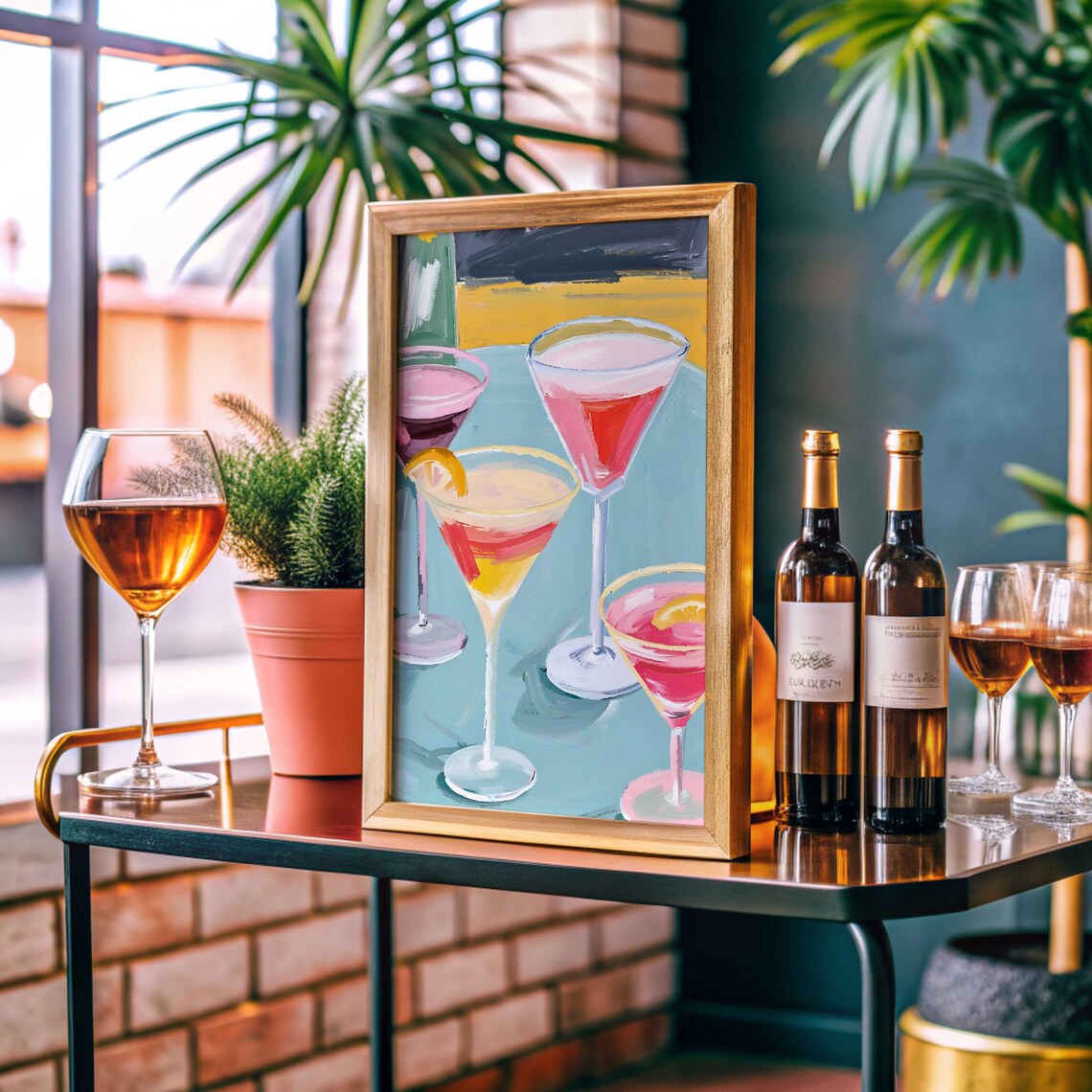 Watercolor Cocktail Art Print, Stylish Bar Cart