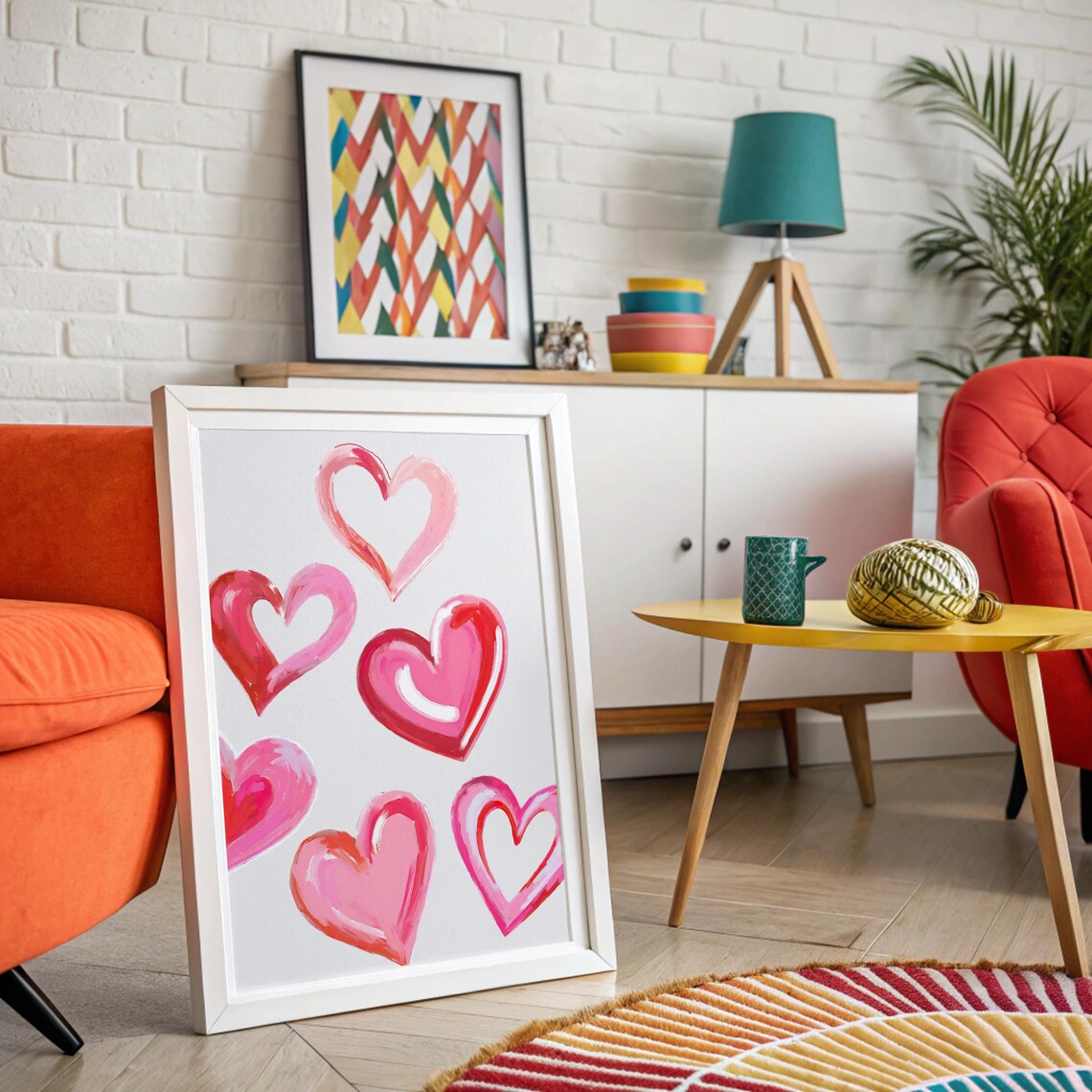 Watercolor Pink Hearts, Valentines Day Decor