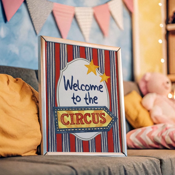 Welcome To The Circus Vintage Kids Nursery Whimsical Art Print